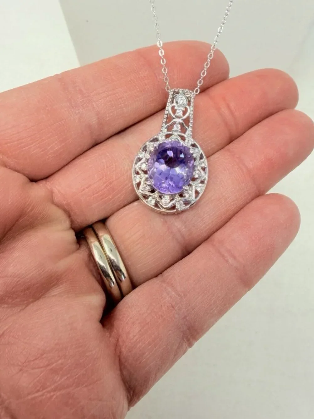 Shop LC Rose De France Amethyst/Cambodian‎ Zircon Silver Pendant & Chain 5246